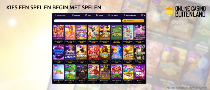 Kies een spel en begin met spelen op de casinosite met een minimale storting van €10