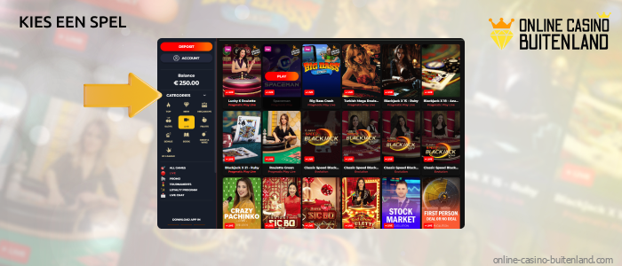 Open de spellenpagina van het online casino zonder licentie en selecteer een spel